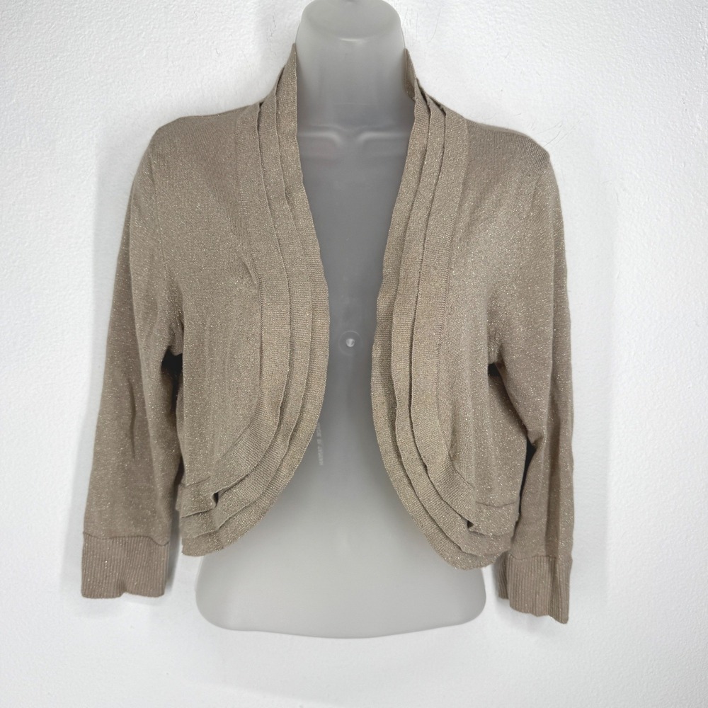 Ronni Nicole Womens Gold Metallic Shrug Bolero Ruffle Cropped Cardigan Size L